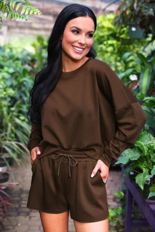 Luna Luxe Pullover Set- Chocolate - Boutique Bella BellaSets