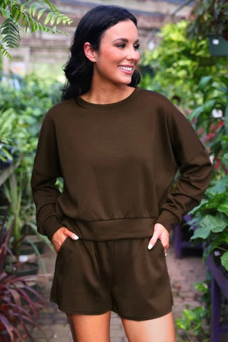 Luna Luxe Pullover Set- Chocolate - Boutique Bella BellaSets