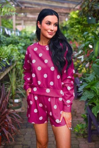 Luna Luxe Pullover Set- Pink Polka Dot - Boutique Bella BellaSets