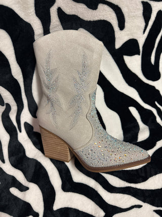 LUX Cream Rhinestone Boots - Boutique Bella Bella