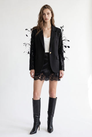 Luxe Feathered Sparkle Blazer - Boutique Bella BellaBlazer