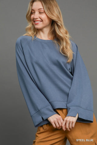 Luxeknit Steel Blue Long Sleeve - Boutique Bella Bellatop