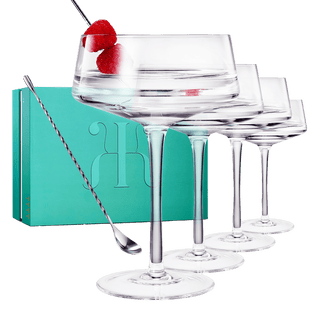Luxury Martini Glass Set Of 4 10OZ Crystal Luxury Martini With Silver Spoon Premium Hand Blown Class - Boutique Bella Bella