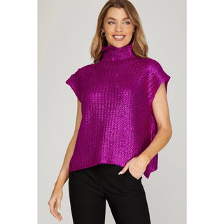 Magenta Foil Short Sleeve Sweater Top - Boutique Bella BellaSweater Top