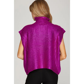 Magenta Foil Short Sleeve Sweater Top - Boutique Bella BellaSweater Top