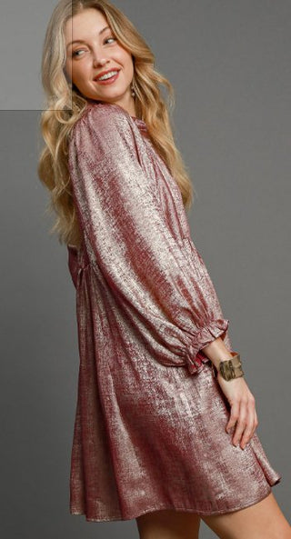 Magenta Metallic Mini Dress - Boutique Bella BellaDress