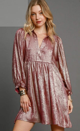 Magenta Metallic Mini Dress - Boutique Bella BellaDress