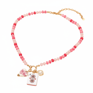 Mahjong Necklace - 2 Dot - Pink - Boutique Bella BellaNecklaces