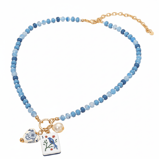 Mahjong Necklace - Bird Bam - Blue - Boutique Bella BellaNecklaces