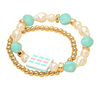 Mahjong Pearl Stackable Bracelet - 9 Bam - Boutique Bella BellaBracelets