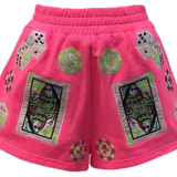 Queen of Sparkles-Neon Pink Casino Shorts