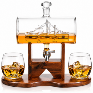 Whiskey Decanter Ship Set Premium Barware Gift Elegant Drinkware Collection
