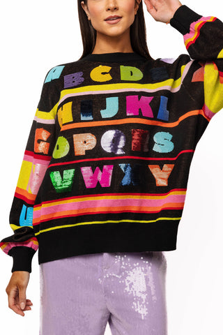QOS Black Multi ABC's Sweater