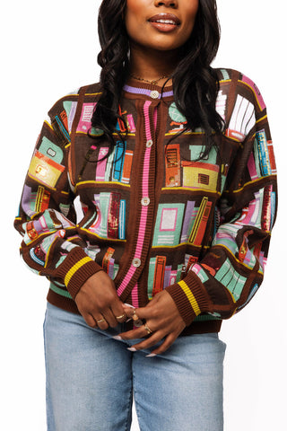 QOS Brown Multi Library Brooks Cardigan