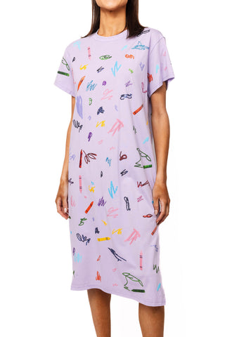 QOS Lavender Multi Crayon Scribble Midi Tee Dress