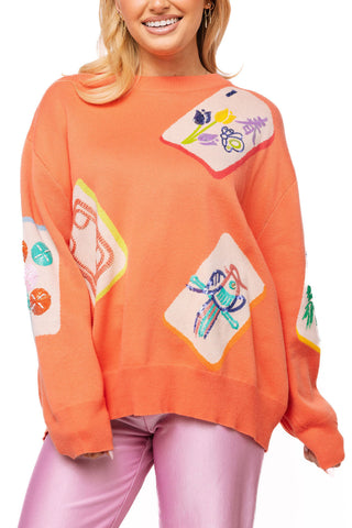 QOS Peach Knit Mahjong Tile Sweater