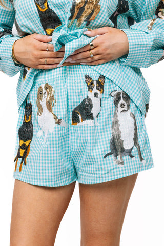 QOS Aqua Gingham Queen of Dogs Short