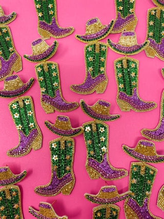 Mardi Gras Cowgirl Boot Earrings - Boutique Bella BellaDistress