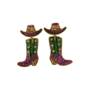 Mardi Gras Cowgirl Boot Earrings - Boutique Bella BellaDistress