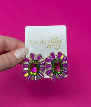 Mardi Gras Large Statement Stud Earrings - Lavender - Boutique Bella BellaEarrings