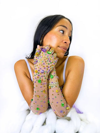Mardi Gras Rhinestone and Jewel Gloves - Boutique Bella Bellagloves