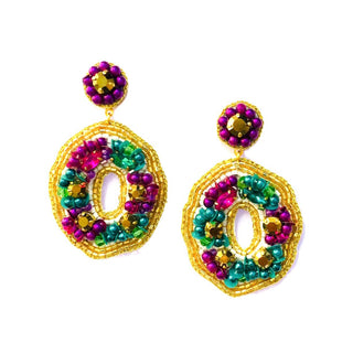 Mardi Gras Rhinestone King Cake Earrings- Dangle - Boutique Bella BellaDistress