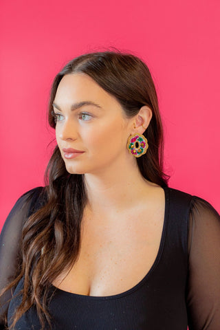 Mardi Gras Rhinestone King Cake Stud Earrings - Boutique Bella BellaDistress