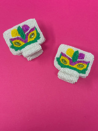 Mardi Gras Seed Bead Claw Clip - Mask - Boutique Bella BellaDistress