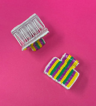 Mardi Gras Seed Bead Claw Clip - Stripe - Boutique Bella BellaDistress