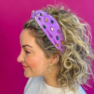Mardi Gras Velvet Rhinestone Headband - Lavender - Boutique Bella BellaDistress