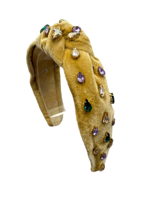 Mardi Gras Velvet Rhinestone Headband - Tan - Boutique Bella BellaDistress