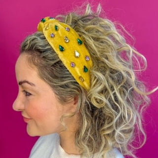 Mardi Gras Velvet Rhinestone Headband - Tan - Boutique Bella BellaDistress