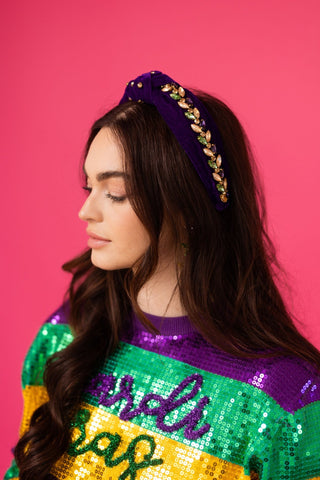 Mardi Gras Velvet Rhinestone Headband - Boutique Bella BellaDistress