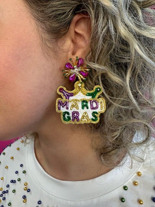 Mardi Gras with Crown Burst Earrings - Boutique Bella BellaDistress