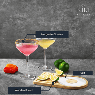 Margarita Glass Salt Board Gift Set Includes 2 Ribbed 12OZ Stemmed Glasses Chili Regular Salt Wooden - Boutique Bella Bella