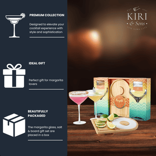 Margarita Glass Salt Board Gift Set Includes 2 Ribbed 12OZ Stemmed Glasses Chili Regular Salt Wooden - Boutique Bella Bella