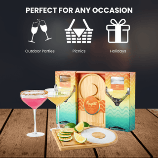 Margarita Glass Salt Board Gift Set Includes 2 Ribbed 12OZ Stemmed Glasses Chili Regular Salt Wooden - Boutique Bella Bella