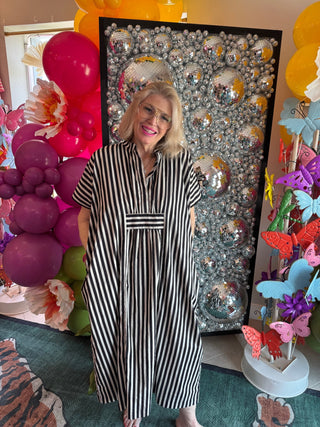 Margot Stripe Kaftan Black + White O/S - Boutique Bella BellaKaftan