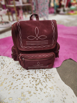 Maroon Boot Stitch Leather Backpack - Boutique Bella Bellabackpack