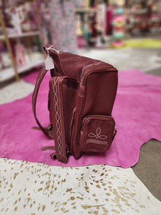 Maroon Boot Stitch Leather Backpack - Boutique Bella Bellabackpack