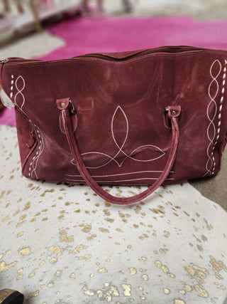 Maroon Stitched Leather Duffle Bag - Boutique Bella BellaDuffel Bag