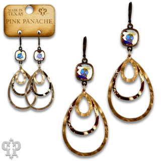 Matte and shiny metal teardrop earring with Austrian crystal - Boutique Bella BellaEarrings