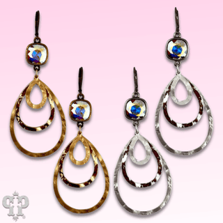 Matte and shiny metal teardrop earring with Austrian crystal - Boutique Bella BellaEarrings