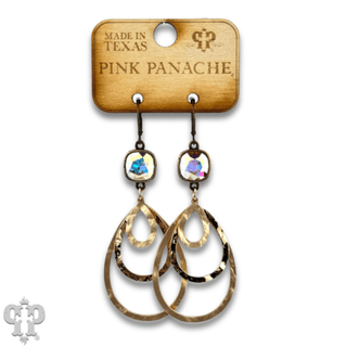 Matte and shiny metal teardrop earring with Austrian crystal - Boutique Bella BellaEarrings