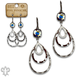 Matte and shiny metal teardrop earring with Austrian crystal - Boutique Bella BellaEarrings