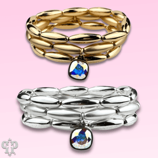 Matte and shiny tube bead bracelet stack with Austrian crystal - Boutique Bella BellaBracelets