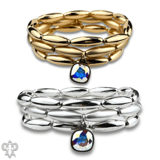 Matte and shiny tube bead bracelet stack with Austrian crystal - Boutique Bella BellaBracelets