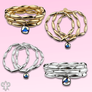 Matte and shiny tube bead bracelet stack with Austrian crystal - Boutique Bella BellaBracelets