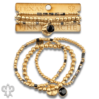 Matte gold and square glass bead bracelet stack, Austrian crystal - Boutique Bella BellaBracelets