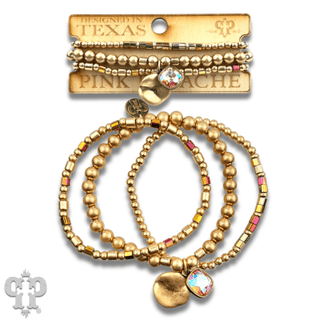 Matte gold and square glass bead bracelet stack, Austrian crystal - Boutique Bella BellaBracelets